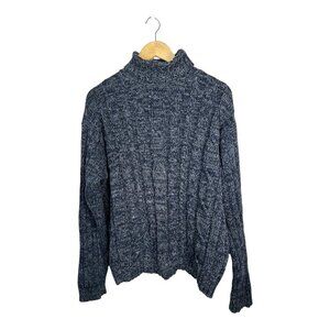 Club Monaco Men's Blue & Gray Cable-Knit Turtleneck Sweater Size Large - Luxury